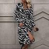 [Baizhiyi] Autumn new sexy literary deep v-neck long-sleeved letter printing dress