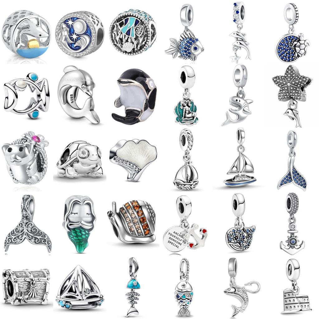 New Ocean Series Charms Mermaid Dolphin Sailing Boat Bead Fit Original Coppereuropeans Bracelet Women Jewelry Gift