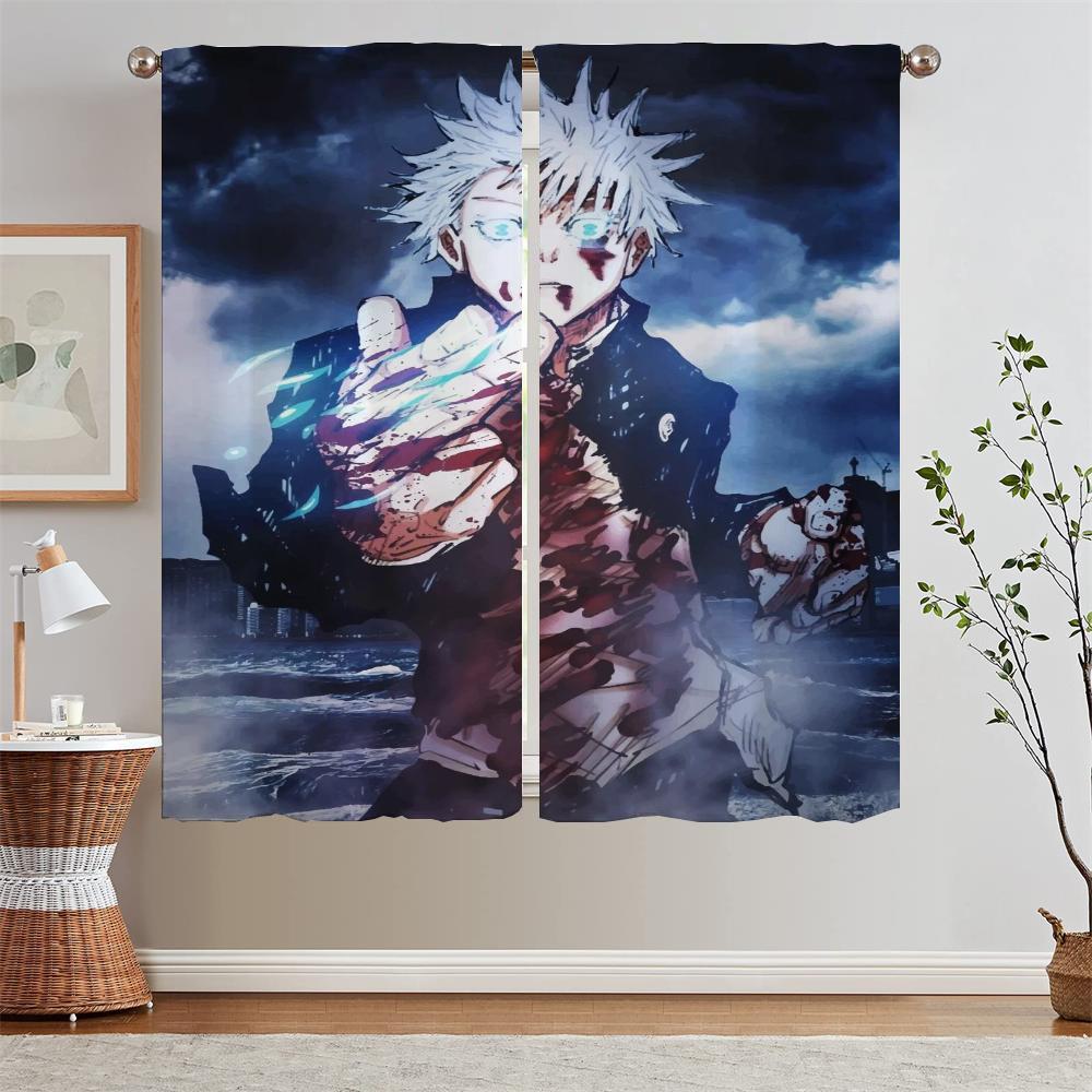Jujutsu Kaisen Curtain Tulle for Living Room Decoration Youth Room Curtains Blackout Kitchen Curtains 2 Pcs Set Blind Tentacles