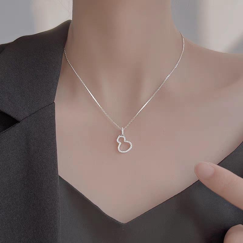 S925 Sterling Silver Gourd Pendant Necklace - Niche Design with Diamond Inlay for Women