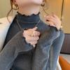 Dark Gray Fungus Lace Semi-turtleneck Polished Bottoming Shirt for Women with Autumn and Winter High-end Mid-neck Top