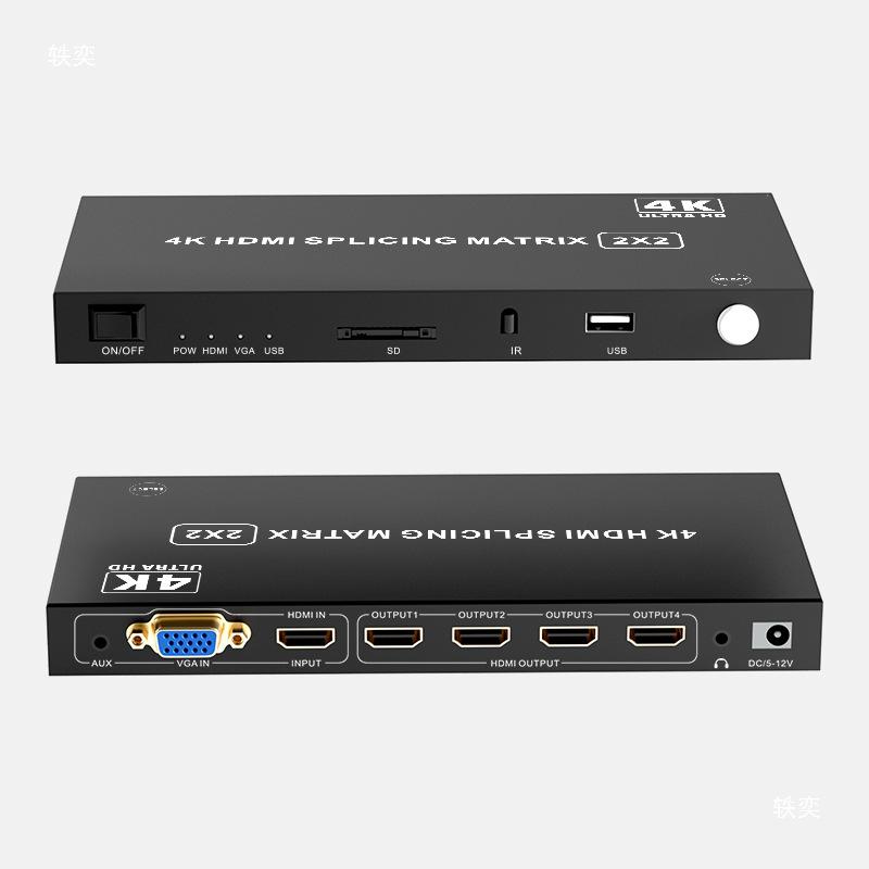 4K HDMI Seamless Splicer: 1 Input, 4 Output Split Screen Monitor with 2x2 Four-Port, USB & SD Video Player
