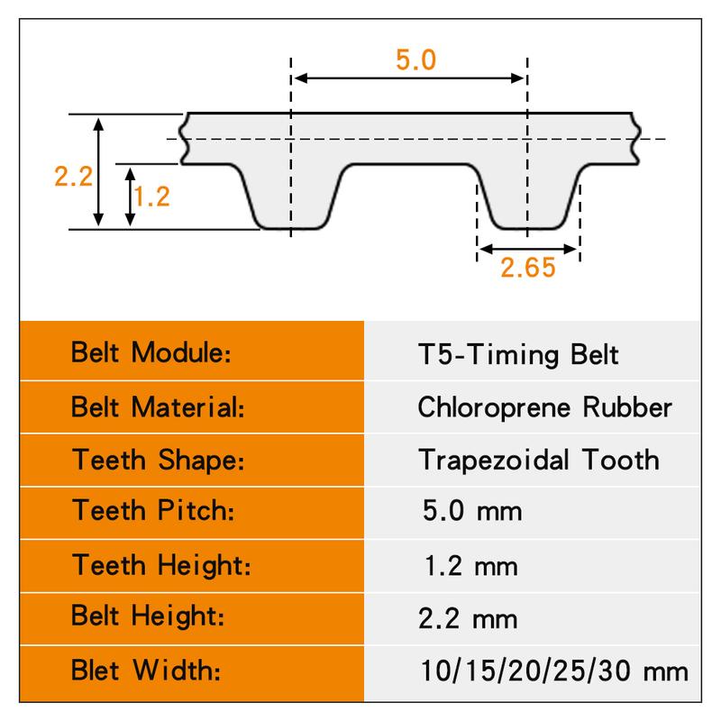 Transmission Belts T5-940/980/990/1000/1020/1050/1100/1200/1215/1250 Closed Loop Rubber Synchronous Belt Width 10/15/20/25/30 Mm