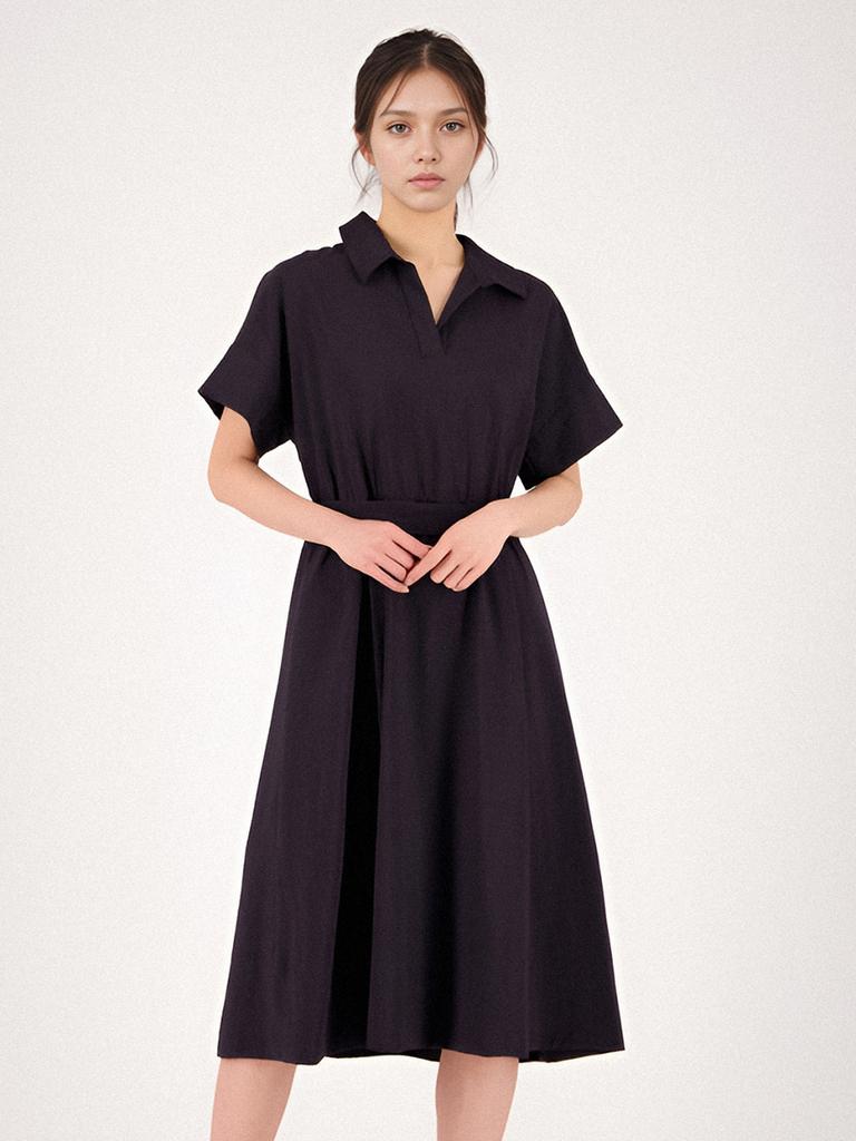 ACUD Collar Neck Half Sleeve Dress_Black
