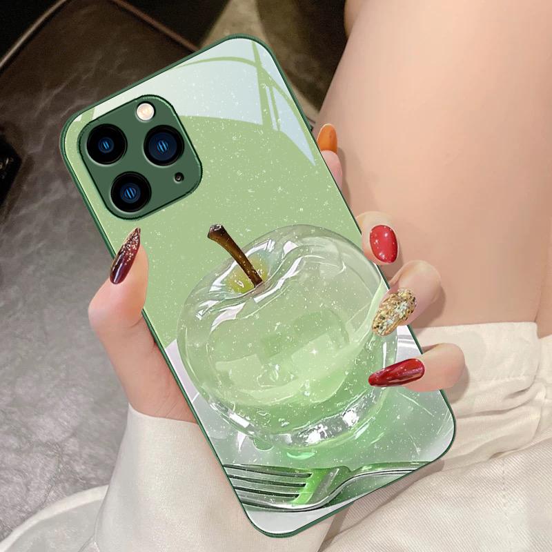 

Кристальне Яблуко Рожево-Фіолетове Для IPhone 16 Pro Max 15 Pro 14 13 12 Mini 11 XS M Ax XR 7 8 Plu SE 2022 Загартоване Скло Чохол для Телефону For iPhone 16 Pro