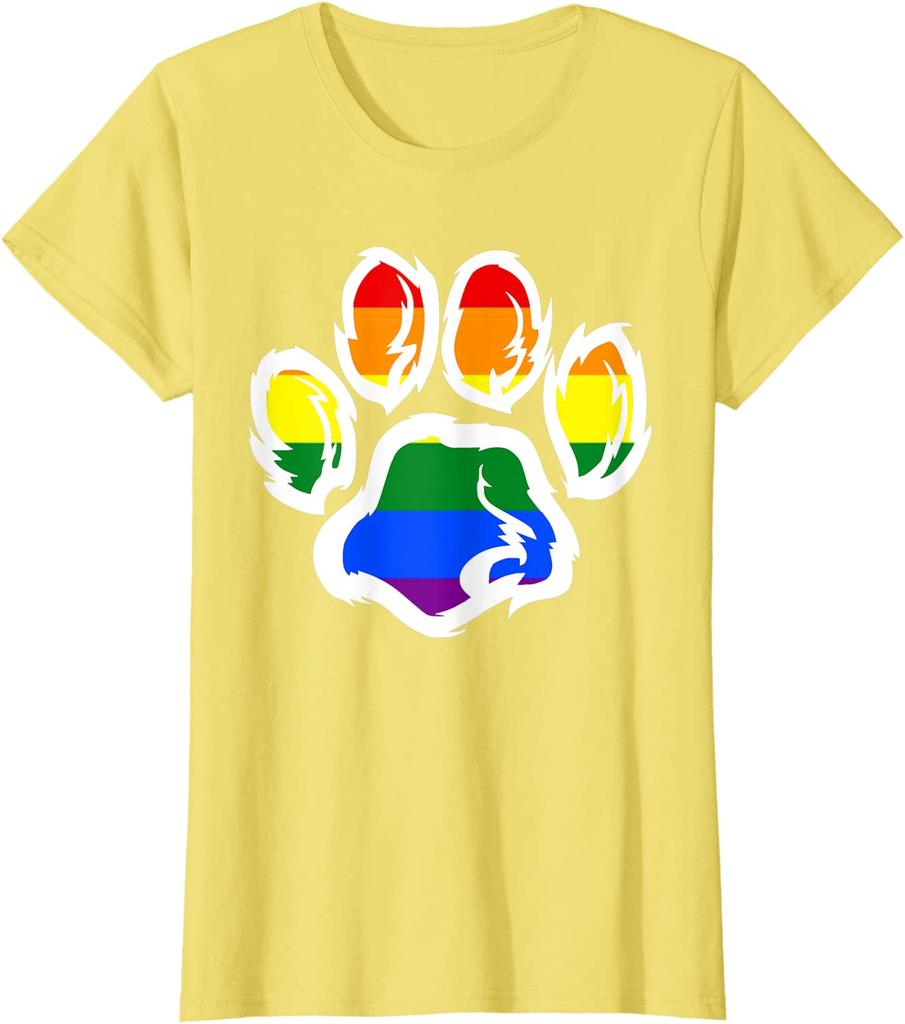 2021 Summer New Print Best Selling Lgbt Ally Furry Pride Rainbow Fursuit Dog Paw Print Tshirt Short Sleeve For Unisex