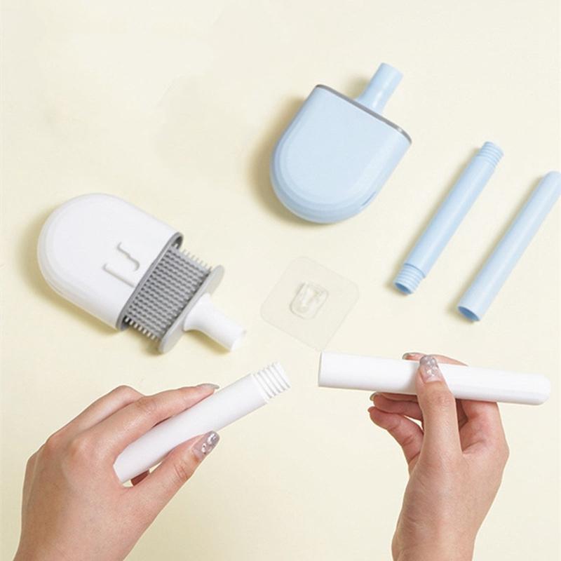 Bathroom Silicone Toilet Brush Holder Ventilation Slot Base Non-slip Plastic Handle Bendable Cleaning Corner Brush