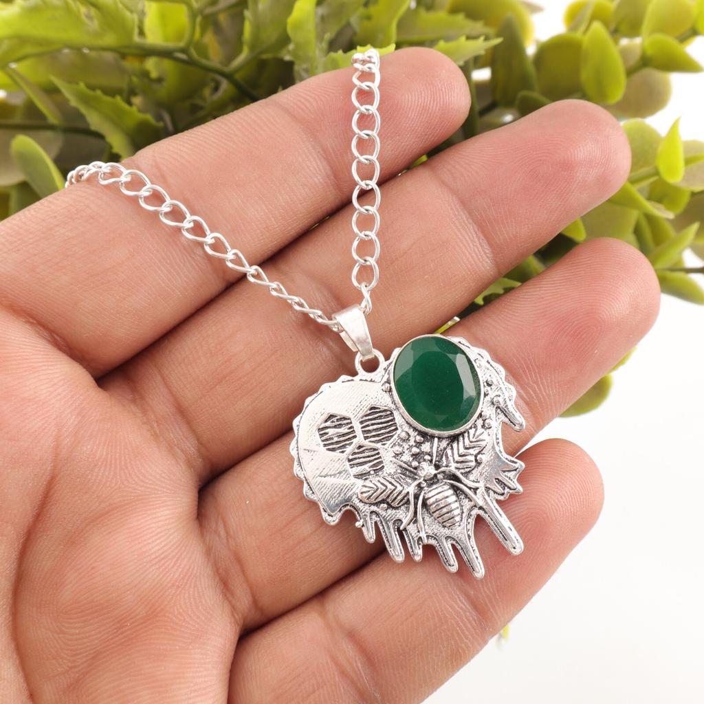 Grüner Onyx Edelstein 925 Sterlingsilber Handgefertigter Anhänger 1,49" Jubiläumsgeschenk CP-28-20