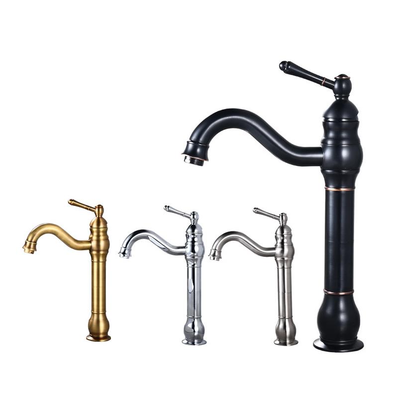 Antique Brass Basin Faucet Vessel Sink Faucet Deck Mounted Cold Hot Water Mixer Tap Bathroom Faucet Single Hole Taps 4 Colors