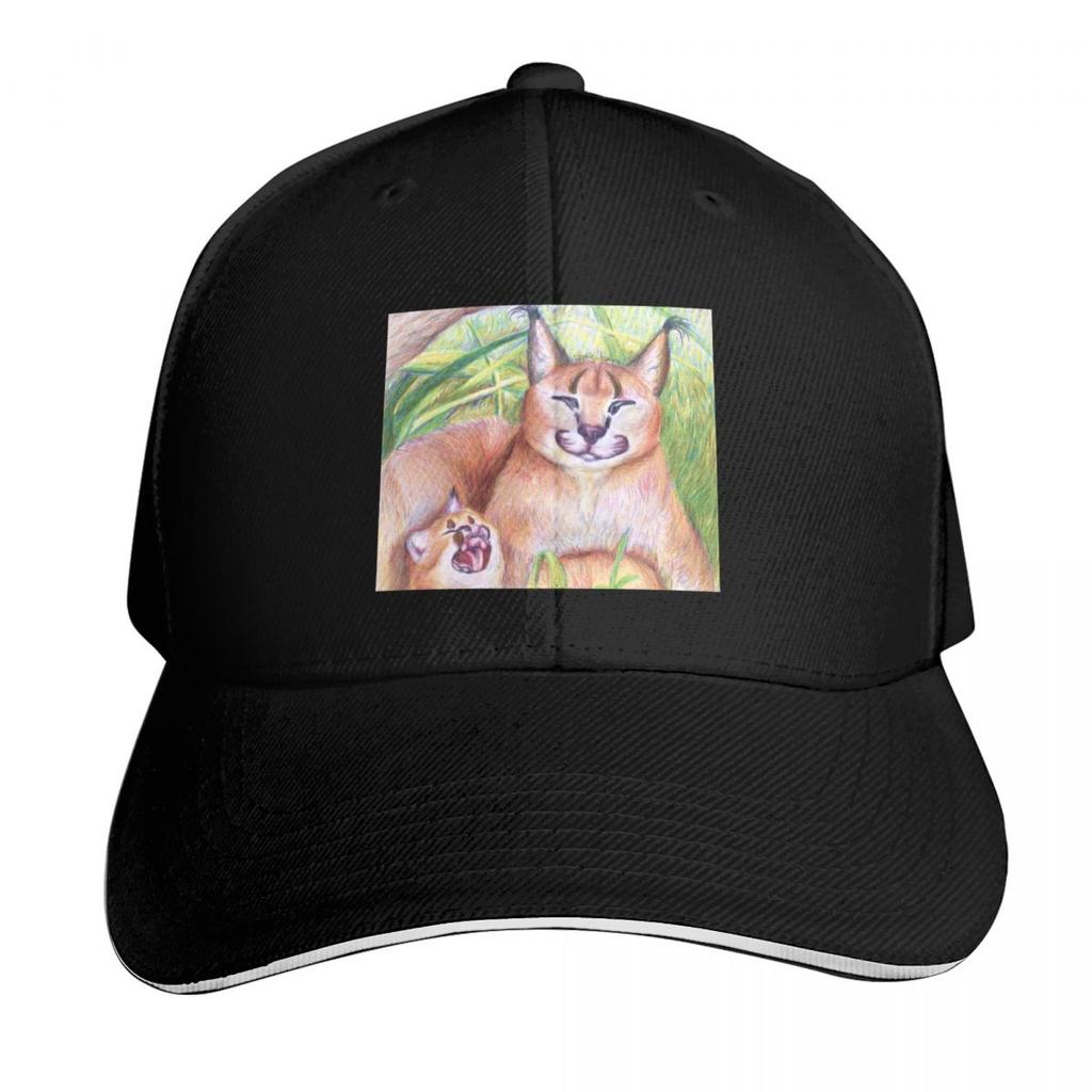 Happy Floppa Baby and Mom Caracals Baseball Cap Hood Rave Big Size Hat Anime Hat Womens Hats Unisexs