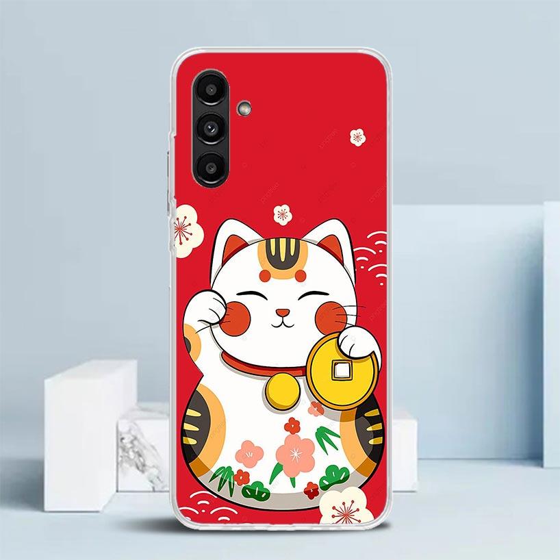 Lucky Cat Maneki Neko Japanese Cover for Samsung Galaxy A17 A37 A57 A16 A26 A36 A56 A15 A14 A55 Phone Case A13 A53 A25 A35 A24 A