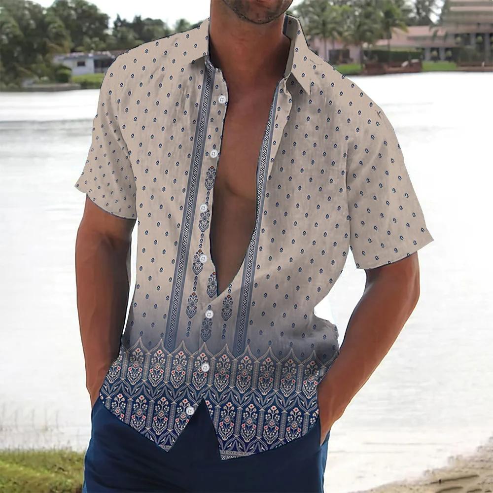 Holiday Beach Striped 3D Print Men Tops Man/Women Casual Fashion Short Sleeves Shirt Lapel Button Shirt Oversized Unisex Clothes