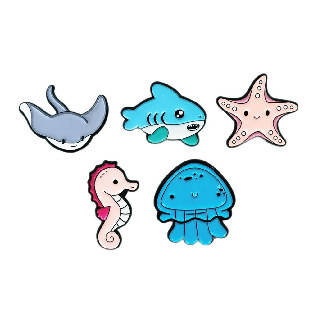 Creative Marine Animal Brooches: Seahorse, Shark, Jellyfish Cartoon Metal Accessories