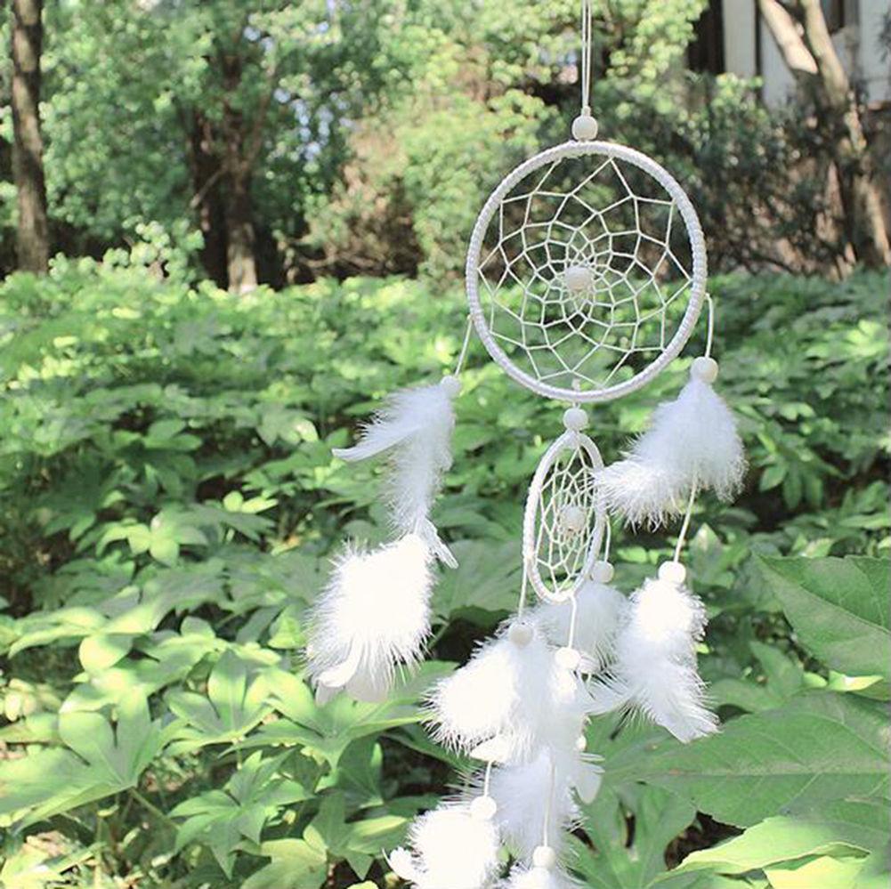 White Two-Ring Feather Dream Catcher Wind Chime for Home, Wedding, or Christmas Decoration