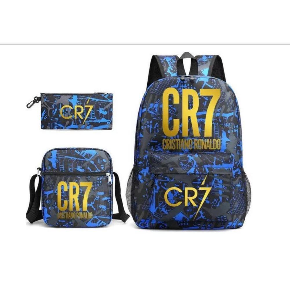 CR7C Luo Backpack Sports Peripheral Printed Backpack Children's Student School Bag Shoulder Bag Pencil Bag Three-piece Set