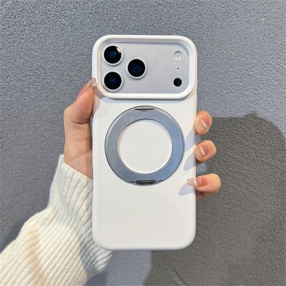 For iPhone 17 Pro Liquid Silicone Case PC Aluminium Alloy Magnetic Phone Back Cover with Kickastand Compatible with MagSafe