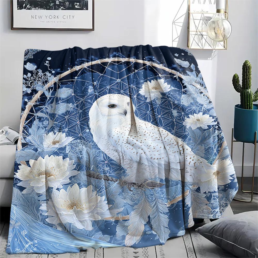 Snowy Owl Print Flannel Blanket, High quality Comfortable for All Seasons, Home Decor, Warmth and Comfort, Perfect for Christmas Gifts