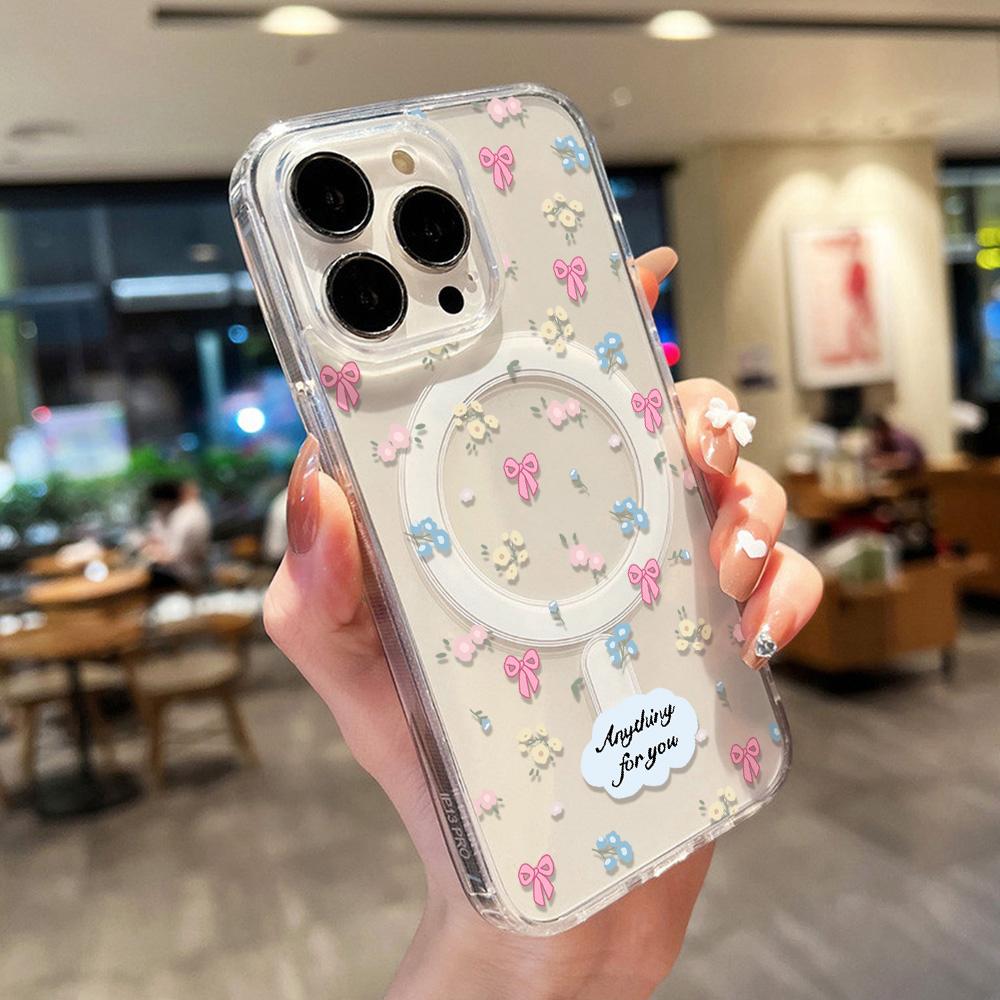 Pink Blue Bow Magnetic Magsafe Charging Phone Case For iPhone 17 Pro Case iPhone 13 15 11 12 14 16 Pro Max Air Y2K Clear Cover