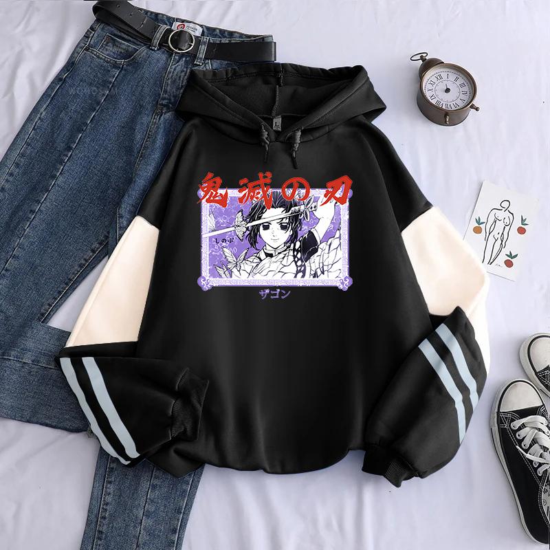 Kochou Shinobu Manga Graphic Hoodies Demon Slayer Anime Hoodie Fall Long Sleeves Fleece Loose Sweatshirt For Men Women Clothing