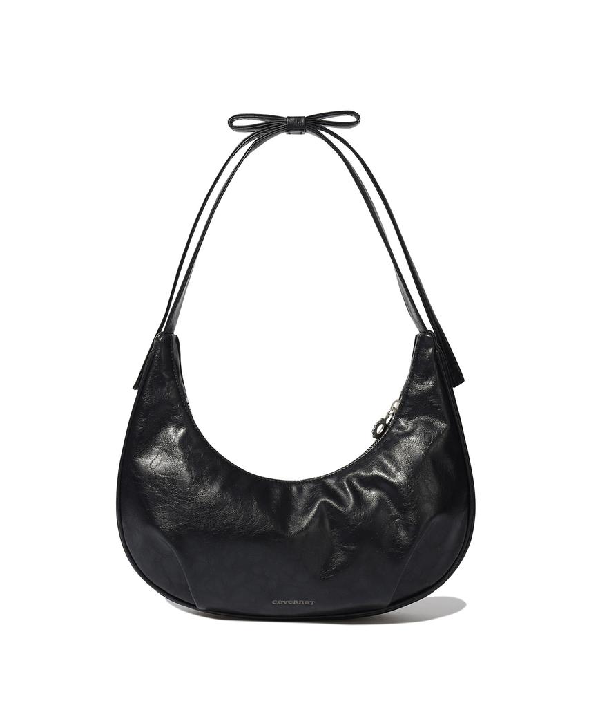 Covernat Woman Clover Heart Flat Ribbon Shoulder Bag Black
