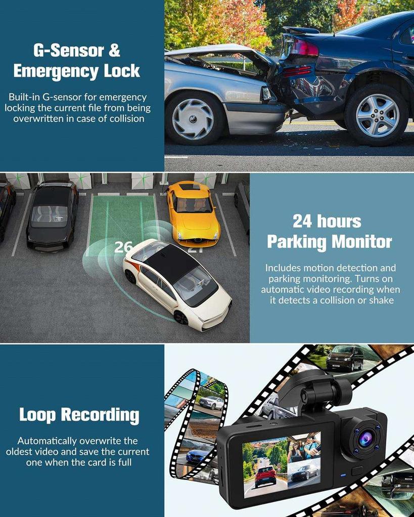 3Camera Car DVR 1080P Video Recorder WIFI Dash Cam for Car Front and Rear View Camera for Vehicle Night Vision Car Assecories