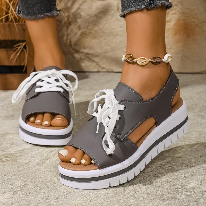 Plus Size Shoes for Women 36-43 Summer Fashion Wedges Platform Lace Up Comfortable Sandals Casual Non-slip Footwear