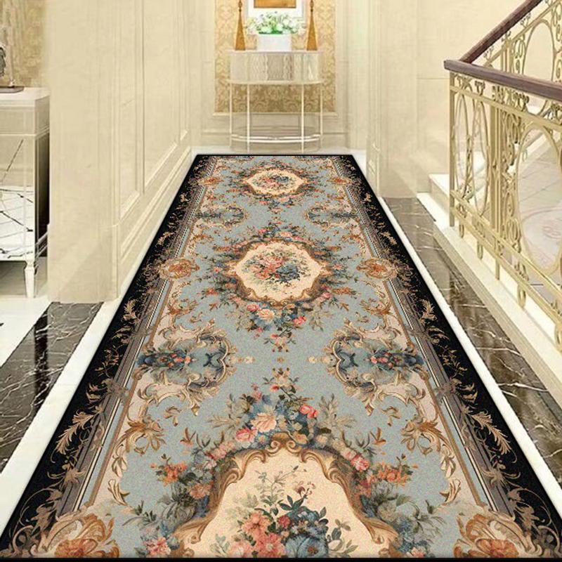 European Style Luxury Long Corridor Carpet Decoration Home Villa Stairs Passageway Runner Rug Customizable Living Room Aisle Mat