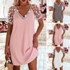 Women Dress Solid Color Breathable Sexy Lace Floral Applique V Neck Dress Female Garment