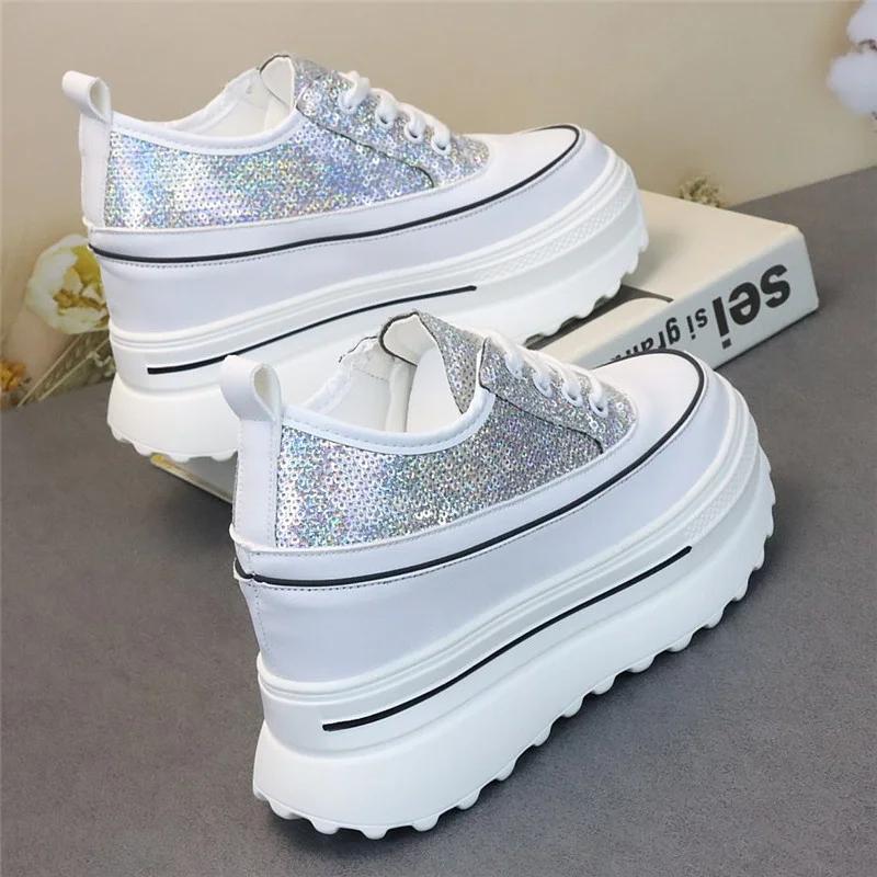 Fashion Genuine Leather Synthetic Platform Wedge Sneakers Chunky Hidden Heel Women Casual Females Spring Autumn  Women Shoes