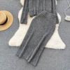 Autumn And Winter Loose V-Neck Knitted Sweater Vintage Pullover Sweater + Mid-Length Half-Body Skirt Two-Piece Set