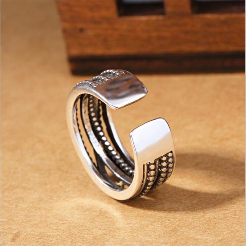 New Retro Jewelry Winding Twisted Thai Silver Multi-layer 925 Sterling Silver  Irregular Geometric Opening Rings