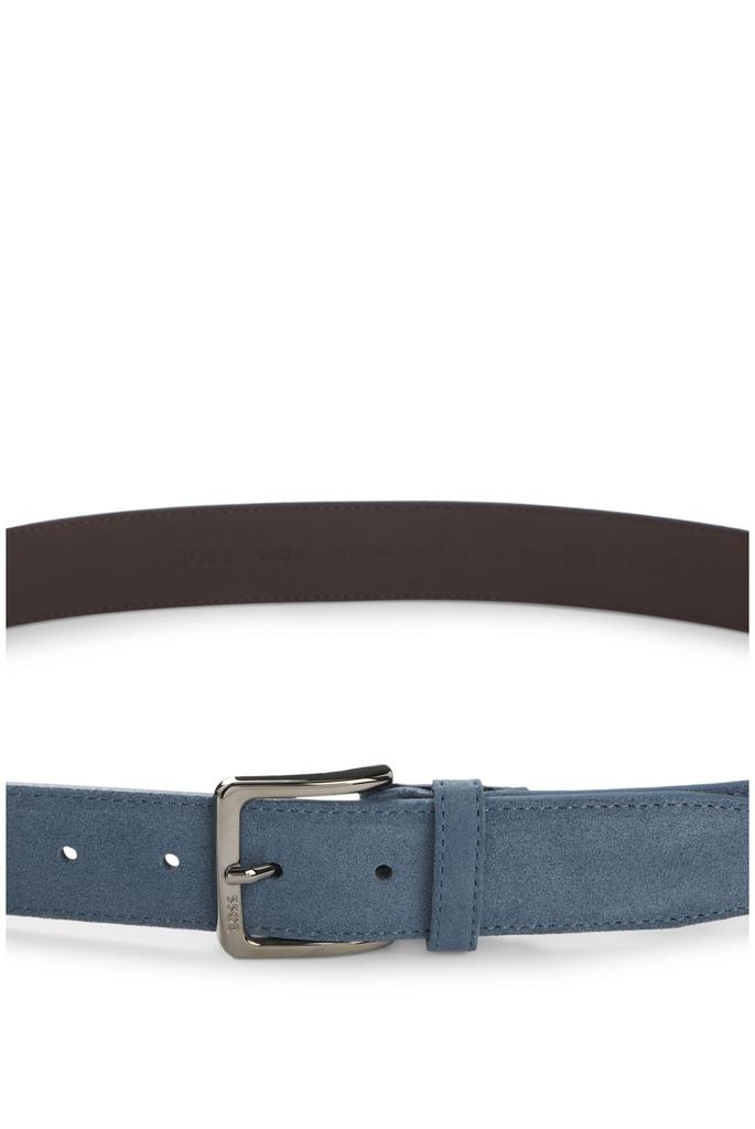 [BOSS] Suede Belt with Logo Engraving and Gunmetal Buckle, Men's, 105 Blue