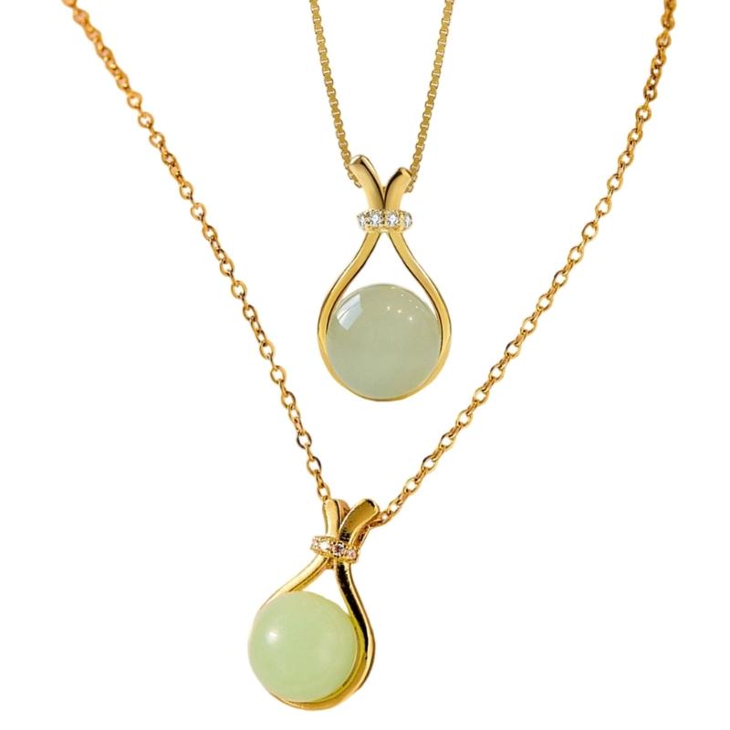 Elegant Faux Hetian Jades Chokers Necklace Titanium Steel Jewelry For Women Daily Wear Evening Occasions