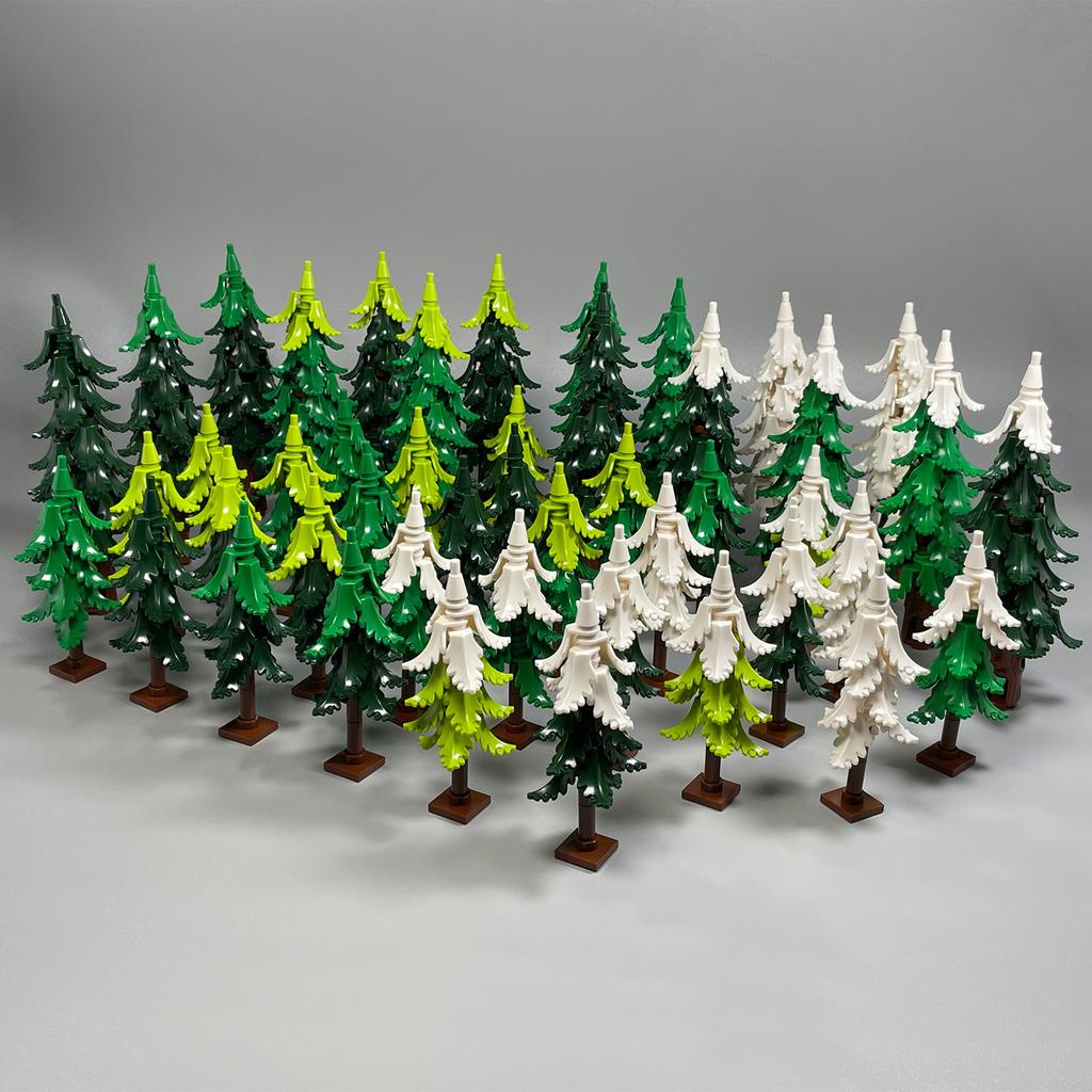 DIY Pine Tree Model Kit - Snowy Christmas Tree Street Forest Compatible with Building Blocks & Assemble Particles
