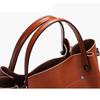 Genuine Leather Women's Bag Wax Leather Large Capacity Bucket Bag New Solid Color Fashionable Shoulder Bag Commuter Crossbody