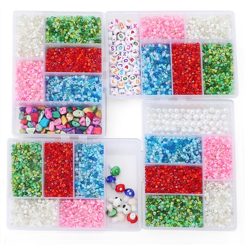 3500 pièces/boîte de perles de rocaille, perles de l'alphabet, perles de pierre naturelle, perles de verre lampwork, kit de perles de champignons pour la fabrication de colliers, bracelets, boucles d'oreilles, bijoux
