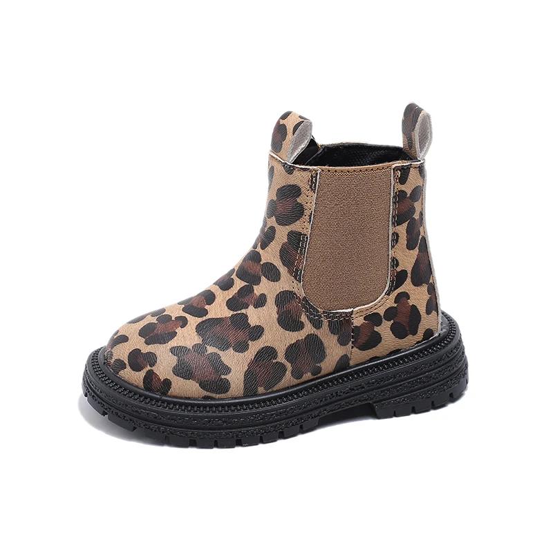 Boys Boots Leopard Prints Classic Little Kids Ankle Boots Side Zipper Fashion Classic Unisex Girls Rubber Boots Breathable Warm