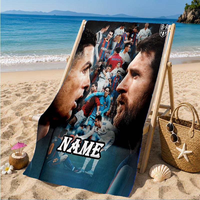 Custom Name Messi's Fiery Legacy Beach Towel Microfiber Beach Towel, Lightweight and Quick-Dry, for Summer Travel, Swimming Pool Gift