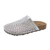 Fashion Super Popular Water Diamond Full Diamond Women's Shoes, Fishing Net Toe Cover Half-slippers, Flat Lazy Women's Sandals