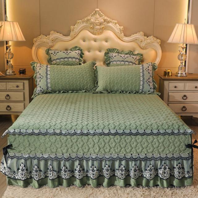Romantische luxe fluwelen gewatteerde sprei, dikker fijn flanel borduurwerk kant, bedrok, kingsize bedovertrek, exclusief kussensloop 1pc Skirt 180x200cm