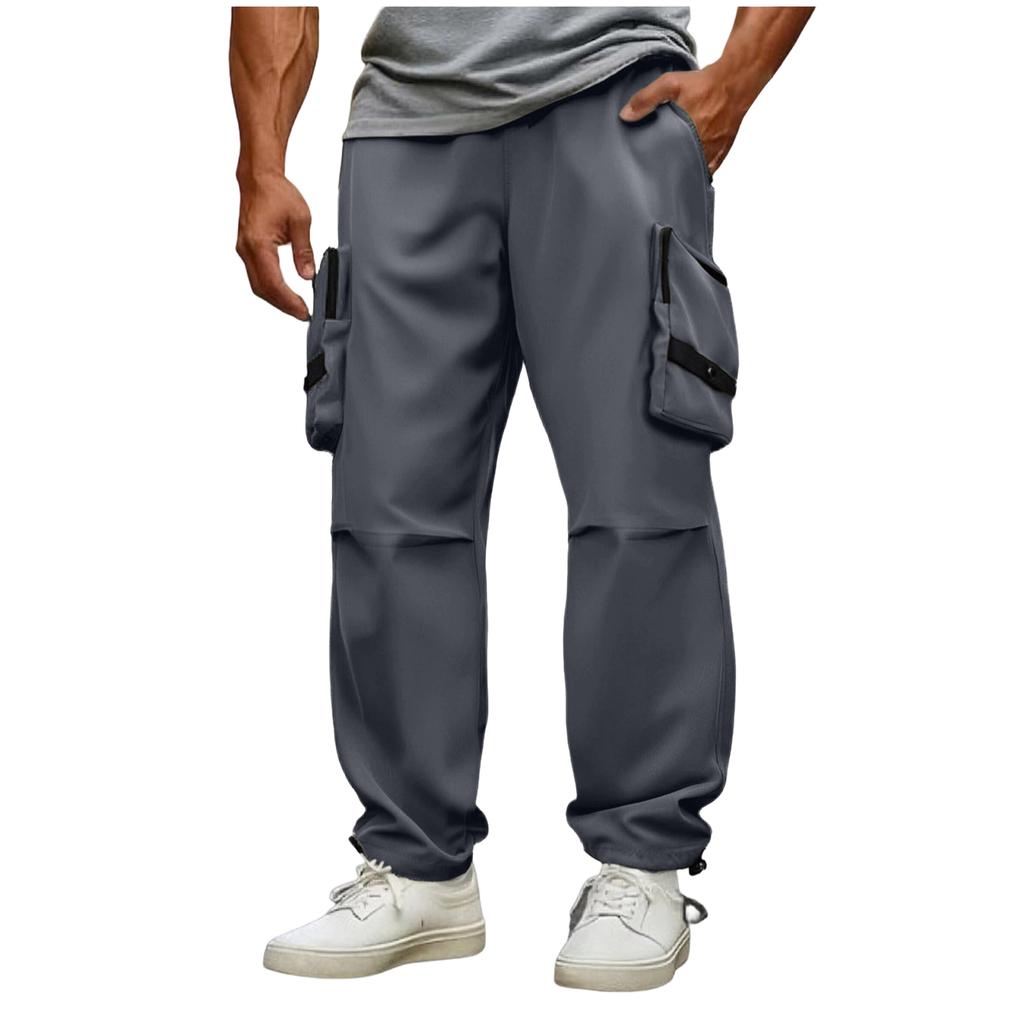 Men's Quick-Dry Multi-Pocket Cargo Wide Leg Pants, Athletic Casual Loose Fit Trousers