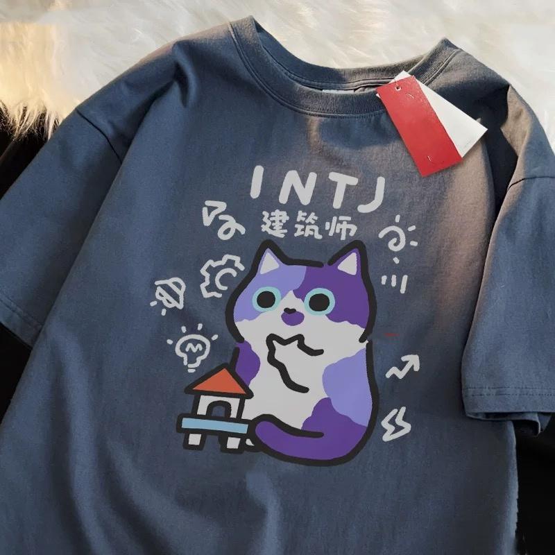 Rodinná trička Zábavné kočičí tričko Prodyšné Měkké Oversized Módní Cool Top Bavlna Street Rodinná trička 2025