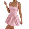Sleek Halter Neck A-Line Waist-Cinched Backless Little Black Dress - European & American Style Party Dress
