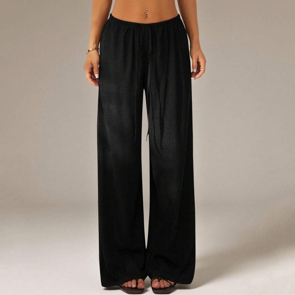 Women Casual Loose Fit Drawstring Waist Elastic Waistband Wide Leg Pants Lightweight Comfortable Lounge Trousers