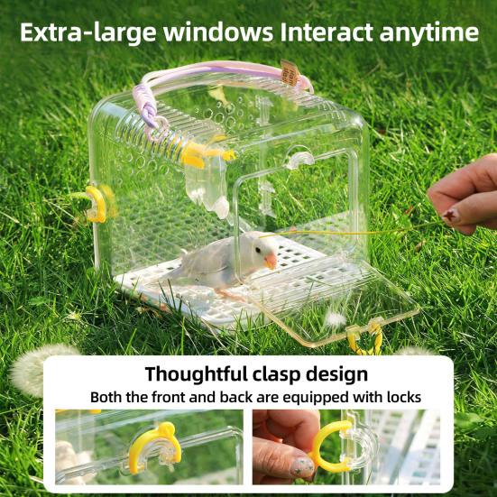 Bird Carrier Travel Parrot Cage Transparent Ventilated Bird Cage with Safety Locks Portable Bird Carrier for Outdoor Walks Vet Trips