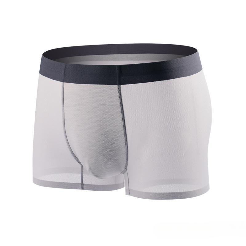 Pantalones de Cuatro Esquinas de Seda de Hielo con Malla Ultrafina y Esquina Plana Sin Costuras de Secado Rápido y Transpirable Ropa Interior Corta para Hombre