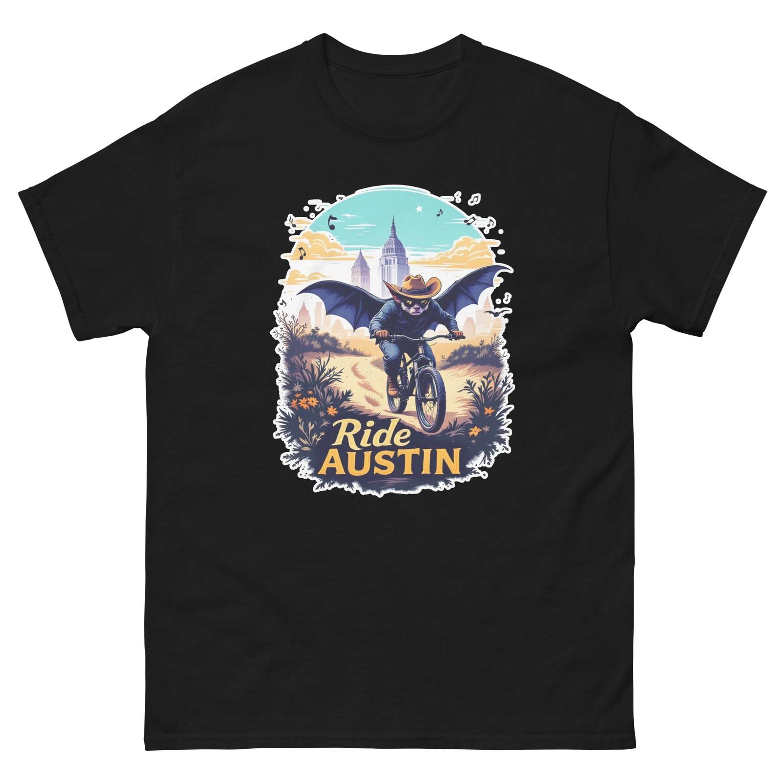 Ride Austin Bat Fun USA Bike Cycling Animal T-Shirt 3XL