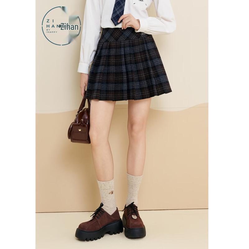Zihan Collegiate Style High-Waisted Pleated Plaid Mini Skirt