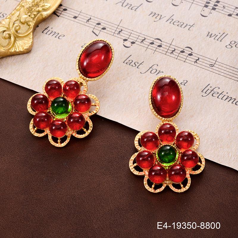 High-End Retro Rote Blume Quastenohrringe: Luxuriöser Silver Needle Hänge-Schmuck für Damen