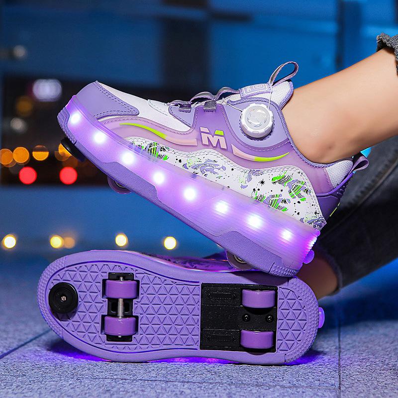 Boys and Girls USB Charging Night Smooth Roller Shoes LED Luminous Roller Shoes Outdoor Parkour Skates Christmas Sports Gift